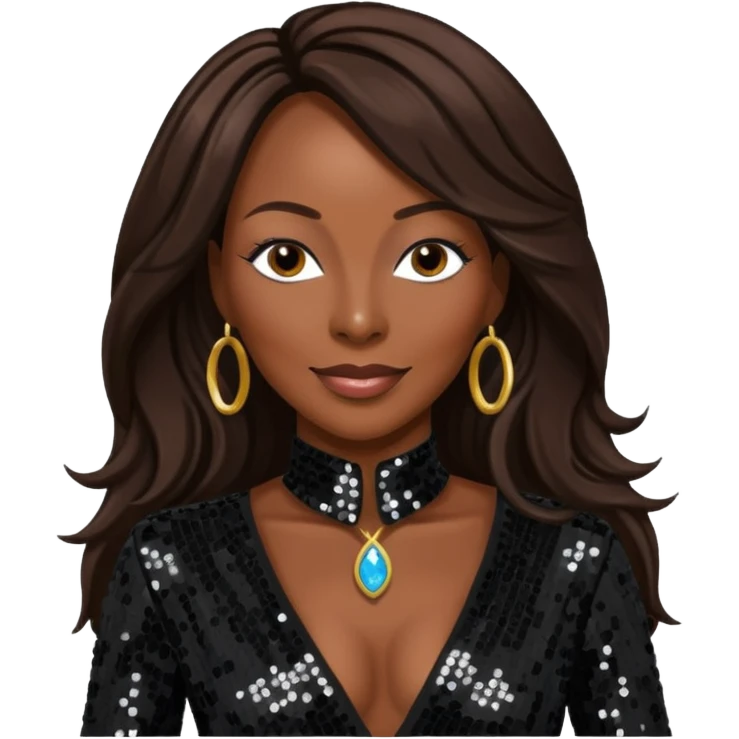 Yolanda Adams with long dark brown hair, black sequin outfit  emoji