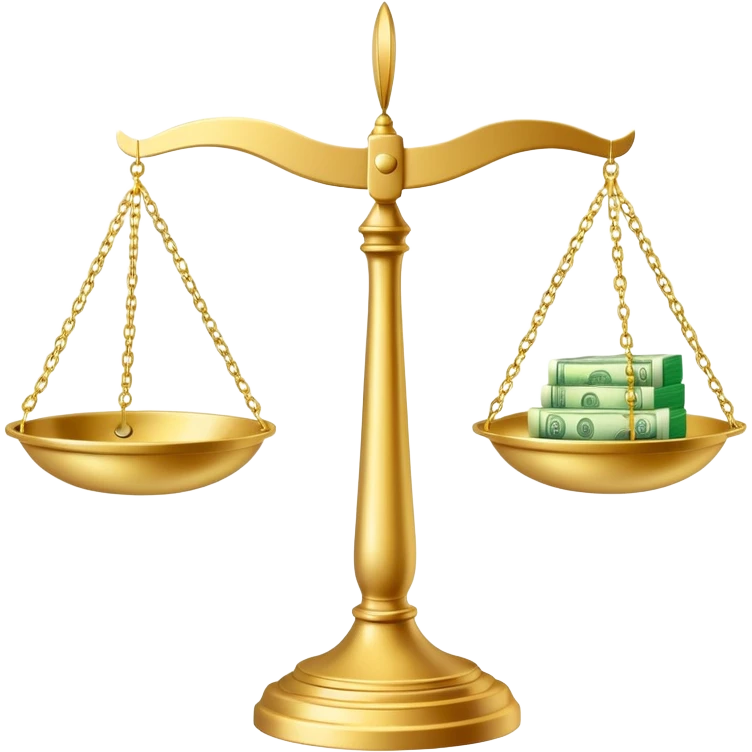 gold scale with dollars on one side and beauty products on the other emoji