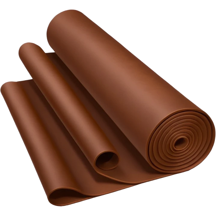 Apple-style 3D emoji of a rolled sheet of industrial leather, smooth surface, deep brown color, soft sheen, folded like fabric, with slight creases showing its texture. emoji