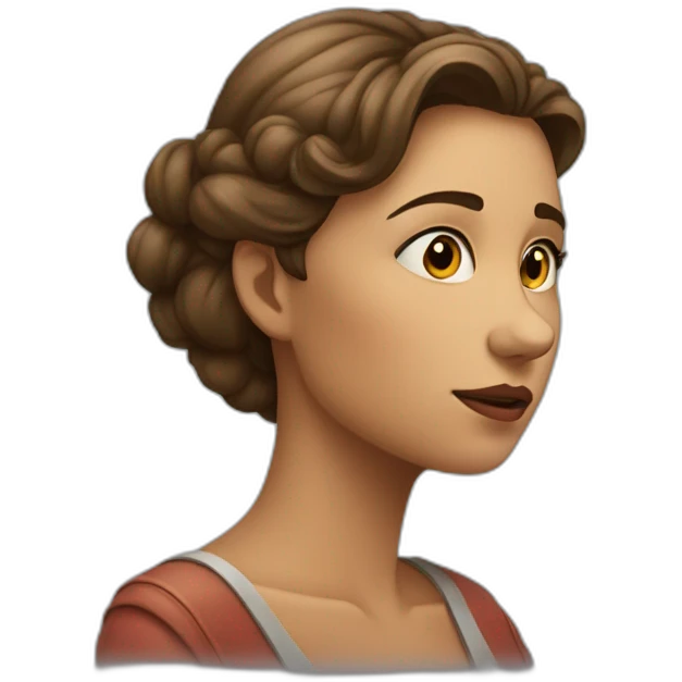 pensive, thoughtful woman touching her chin and looking up thinking emoji