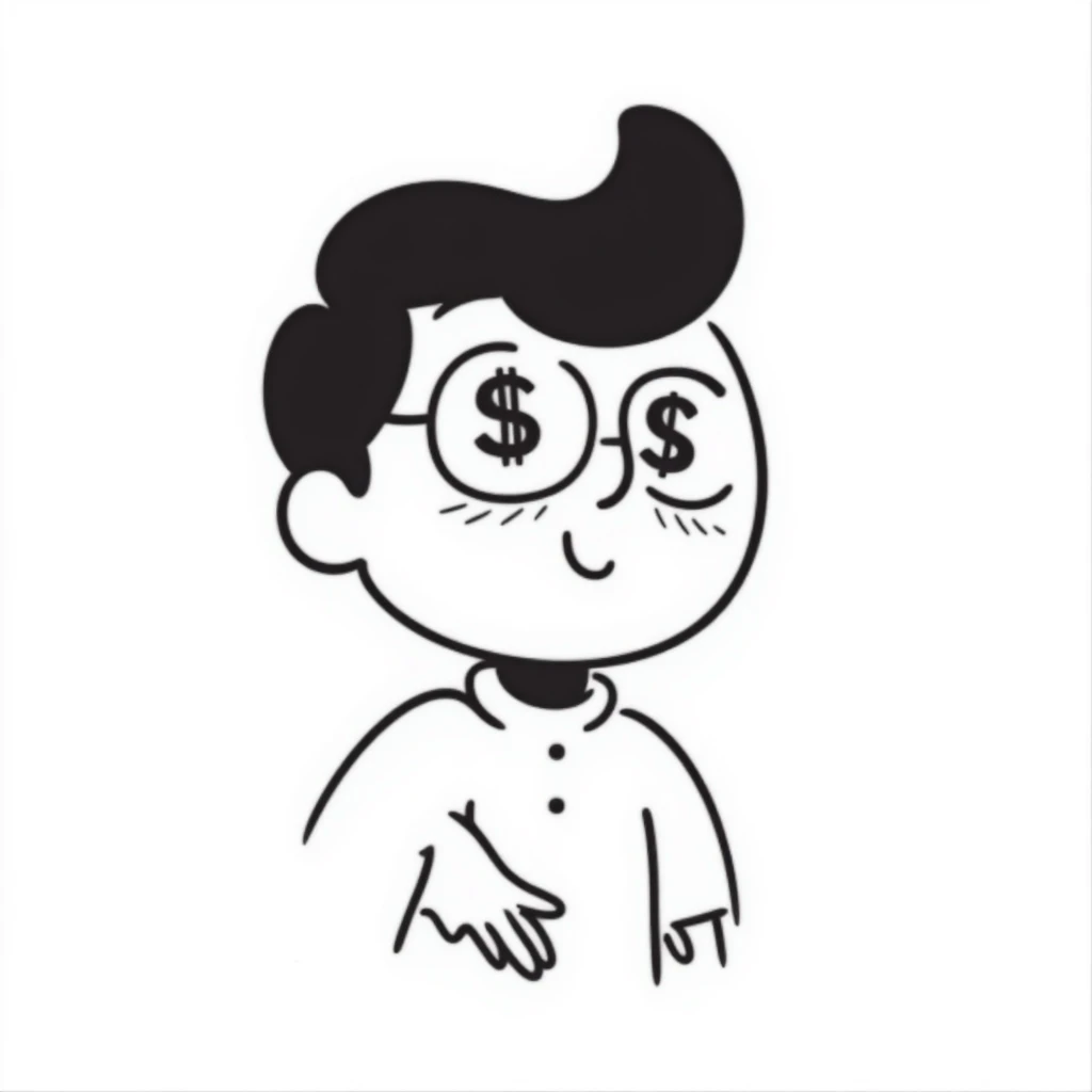 a baby with dollar signs in its eyes, hand drawn doodle style emoji