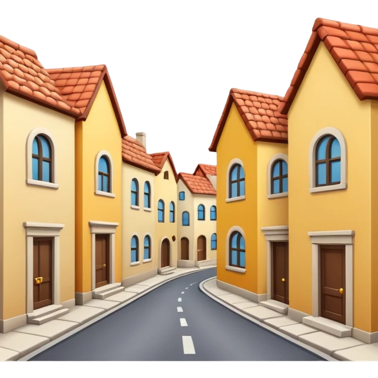 cozy narrow street with simplified background buildings, emoji style emoji