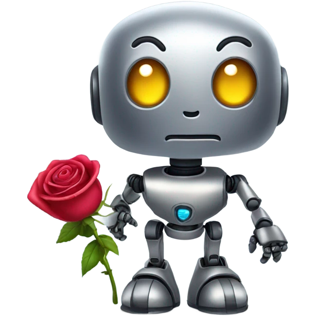 cute-robot-holds-a-rose emoji