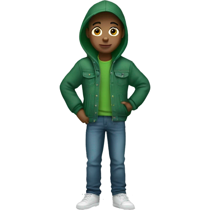 boy with beanie wearing green hoodie with jeans jacket outer emoji