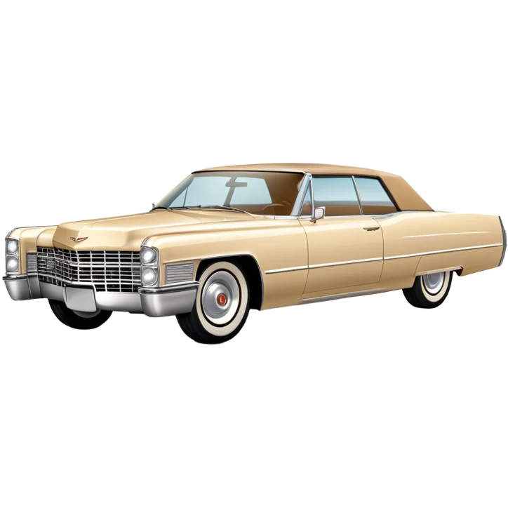 Beige 1966 Cadillac DeVille icon, ultra simplified design, clean 30-degree angle, just essential contours, Once Upon a Hollywood car, iOS emoji style emoji