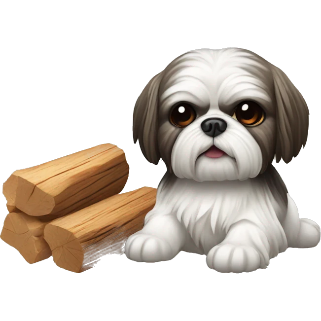 Evil shih tzu eating wood  emoji