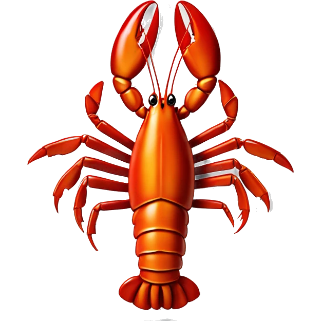cooked red lobster served on a plate, with a focus on its claws and tail, vibrant and appetizing.” emoji
