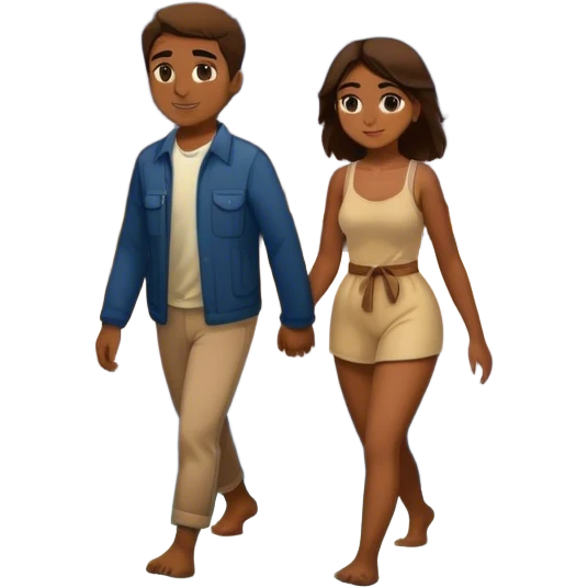 Brown couple walking down river with night background night with lights  emoji