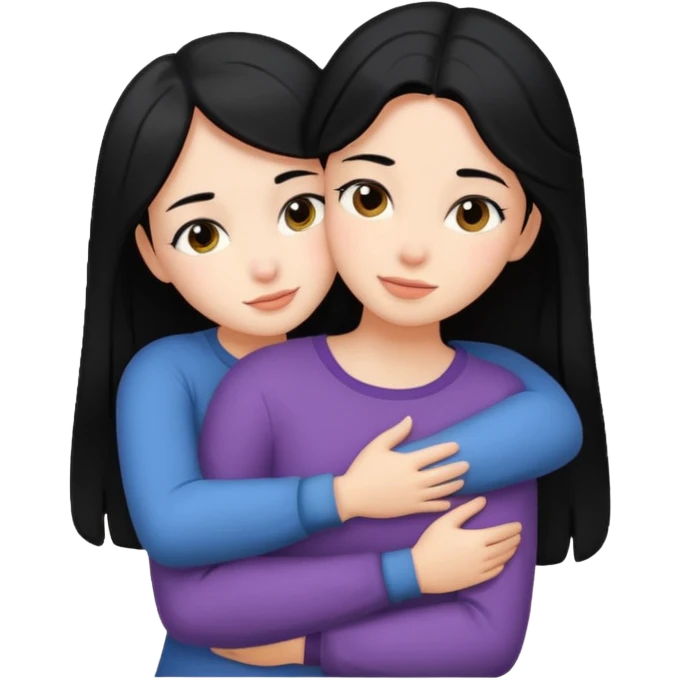 black haired girls hugging emoji