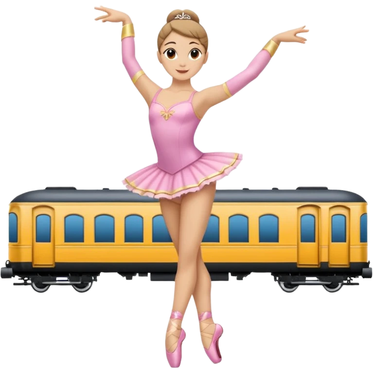 Una chica con vestuario de bailarina con las piernas flexionadas, el dedo índice en la boca, el tren superior inclinado hacia la izquierda y con la cadera proyectada hacia la izquierda emoji