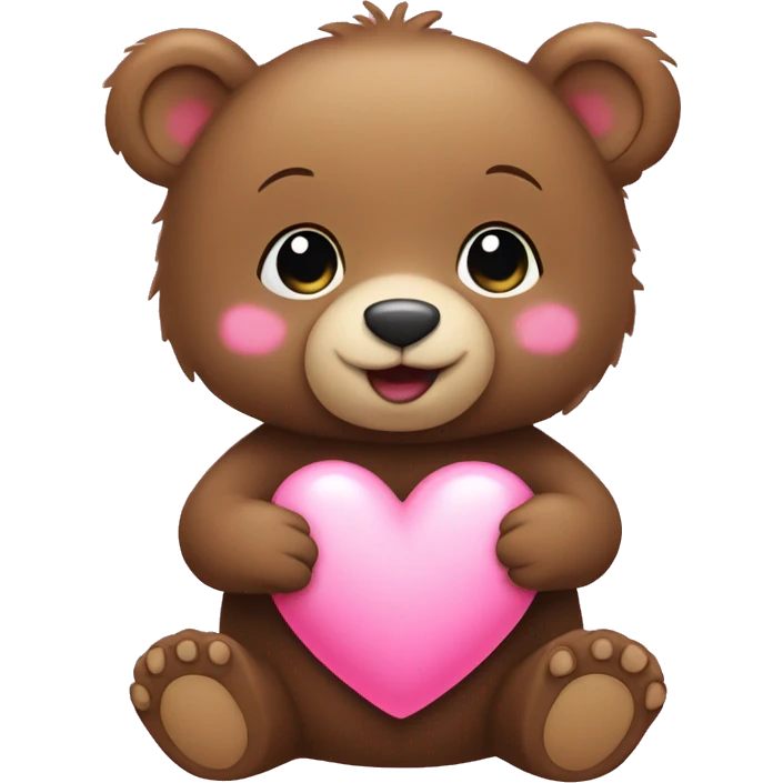 Baby bear holding pink heart emoji