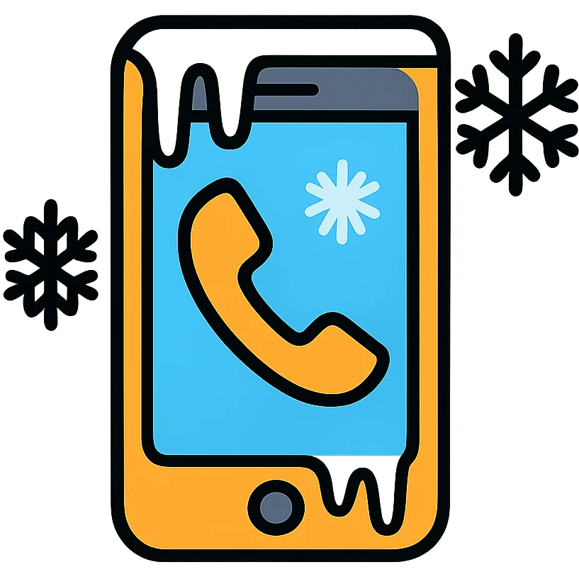 Phone with frost and snowflakes, representing a cold sales call emoji
