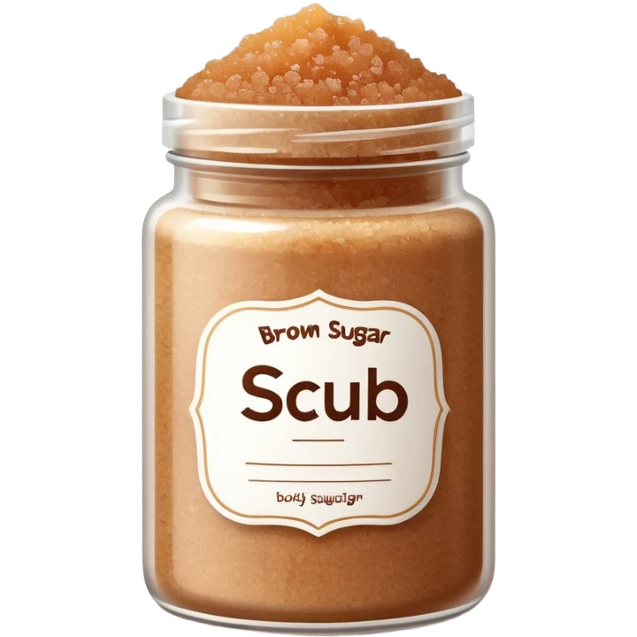 brown sugar body scrub in a white jar with the inscription scrub emoji