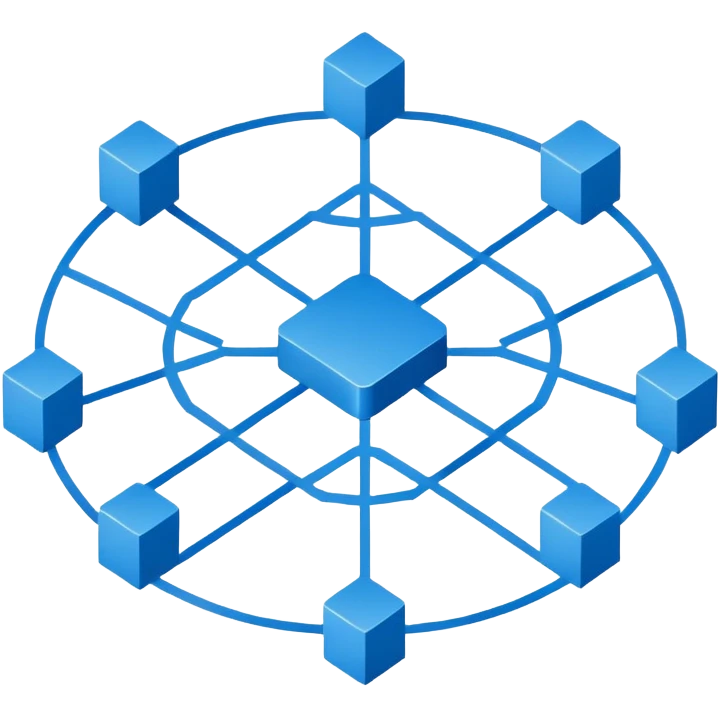 network in a circular blue form with non-blue boxes at intersection points emoji
