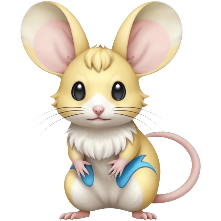 Yellow white and cyan-blue Gerbil-Jerboa-Minccino-Emolga-Pachirisu-Pokémon-Fakémon-hybrid-fusion-creature  emoji
