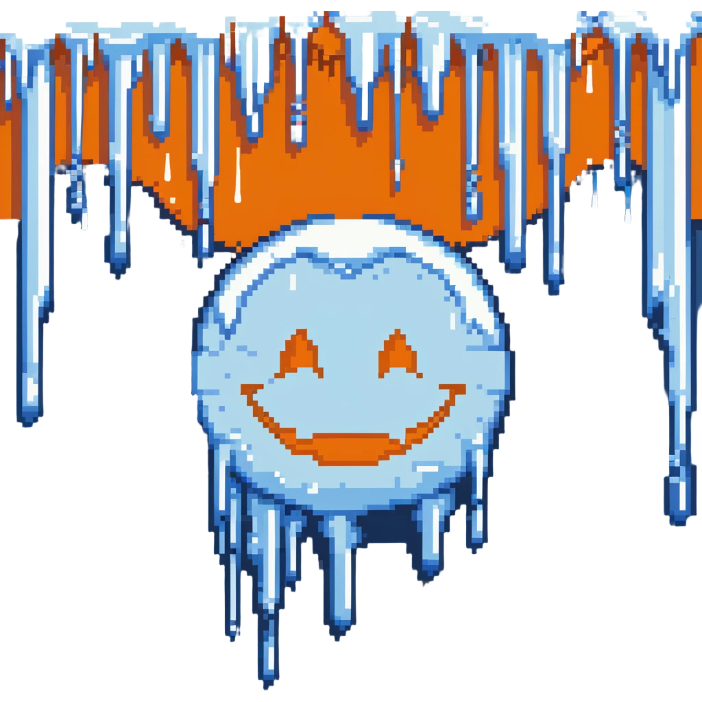 frozen smiley face sleeping, blue tones, icicles emoji