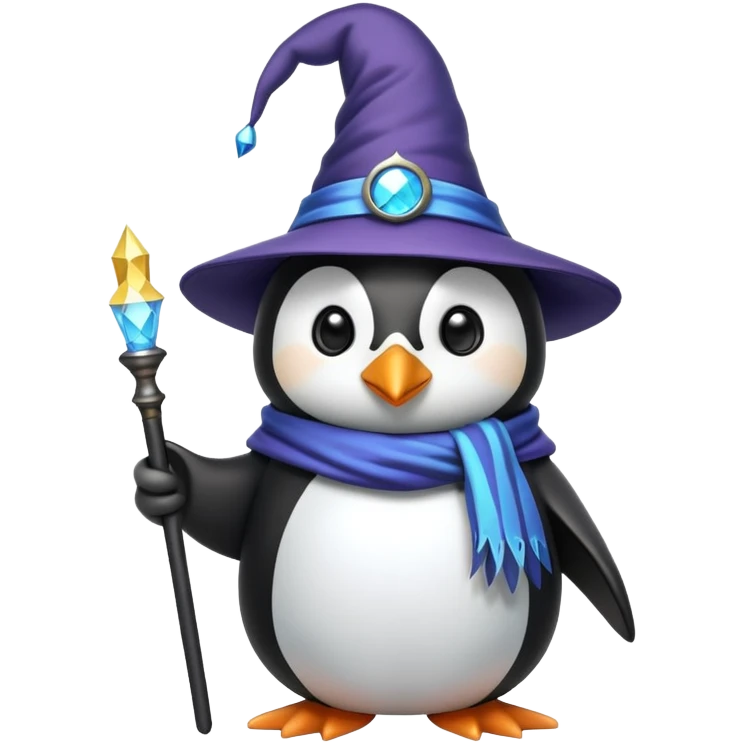 penguin wizard with magic wand and wizard hat emoji
