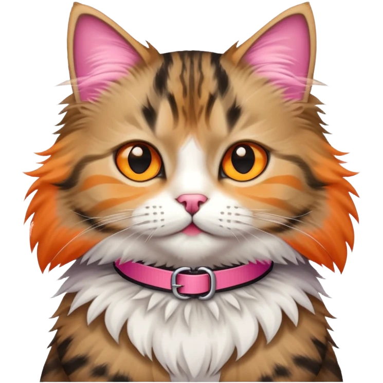 a fluffy tabi cat with a pink collar emoji