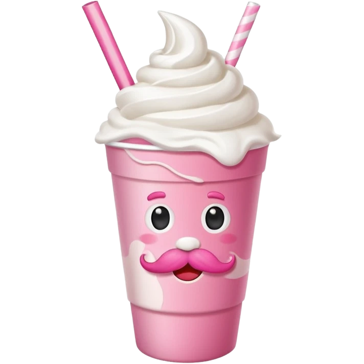 strawberry milkshake in a paper cup with mustache emoji