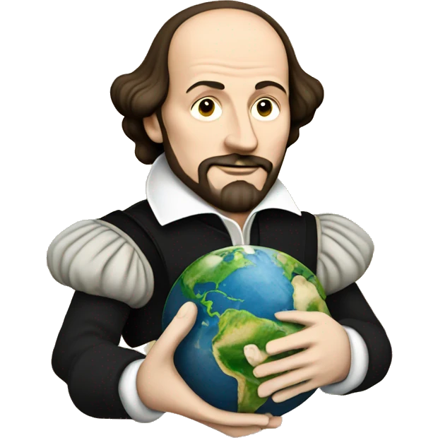 William Shakespeare holds the earth in his hands emoji