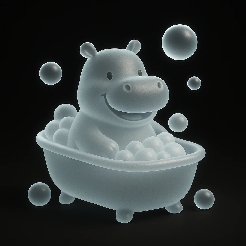 happy hippo with bubbles in bathtub emoji