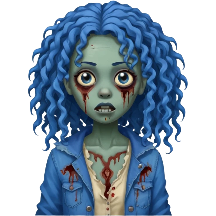 🧟‍♀️ faca uma mulher negra zumbi de cabelo cacheado azuis e longos emoji