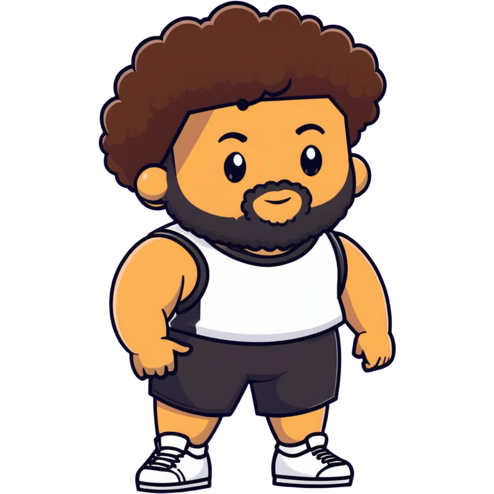 tan guy with mid-length brown and black curly hair like LaMelo Ball, beard, chubby build emoji