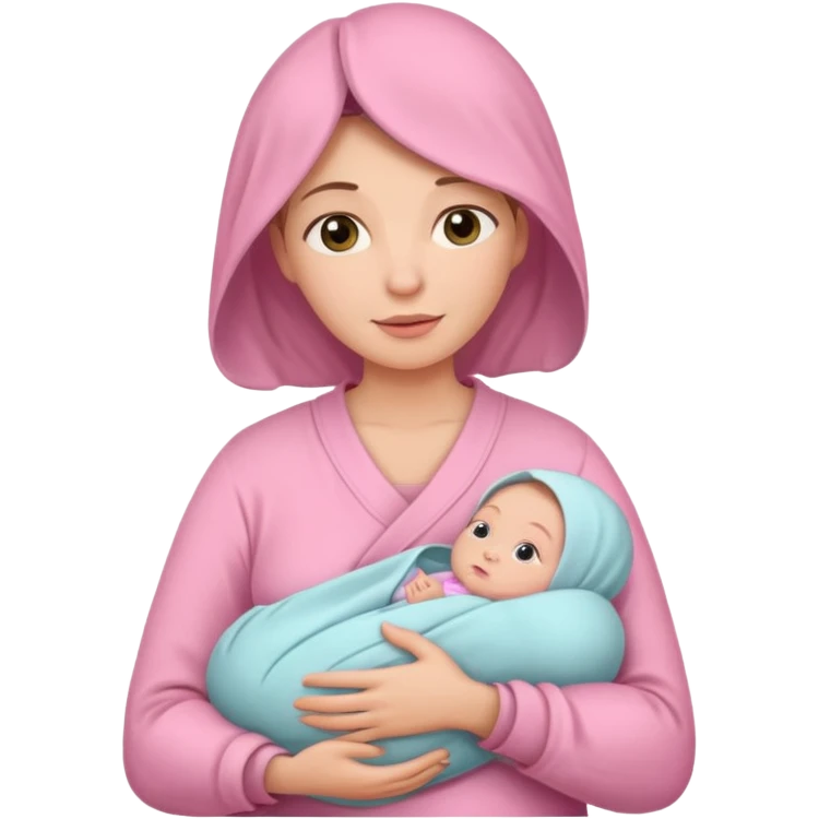 Mother holding her newborn babygirl swaddled in pink emoji