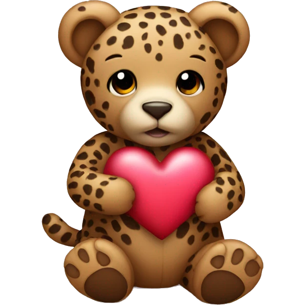 A teddy bear holding a leopard heart emoji