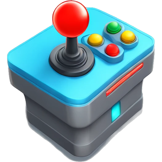 A classic arcade joystick with a bright red ball handle, a grey base, and colourful retro buttons. Add faint neon streaks and a glowing blue outline for extra flair.   emoji