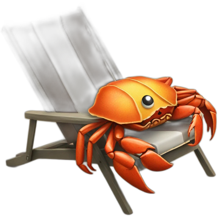 huge crab with huge taco, lying in two chairs at the beach emoji