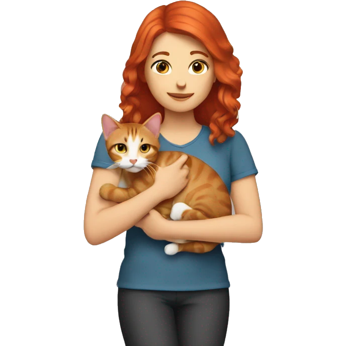 Red haired woman holding tabby cat  emoji