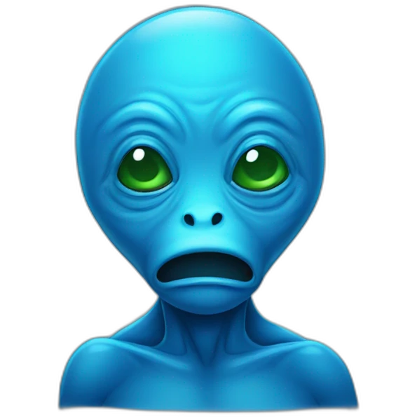 Sticker cartoony  styled  blue fuzzy alien covering mouth emoji
