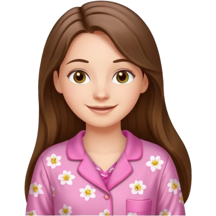 happy white long brunette hair girl with hazel eyes and in pink pajamas emoji