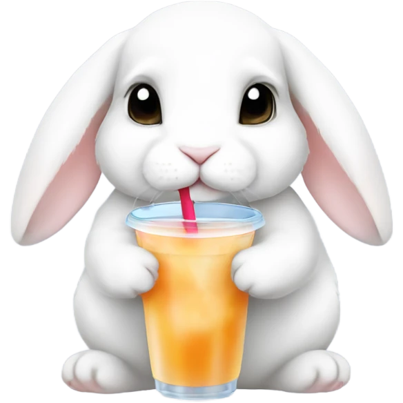 White mini lop rabbit drinking boba tea emoji