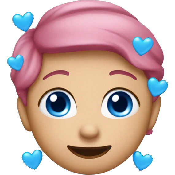 blushing with blue hearts emoji