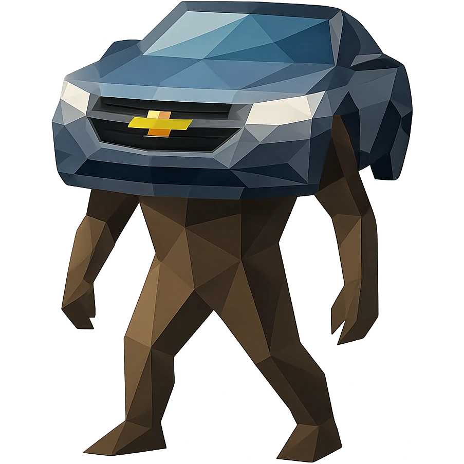 low-poly polygonal style body with a Chevrolet car face emoji