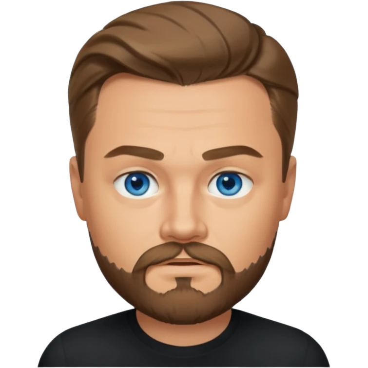 a good looking like leonardo di caprio blue eyes, beard, mustache, a black shirt emoji