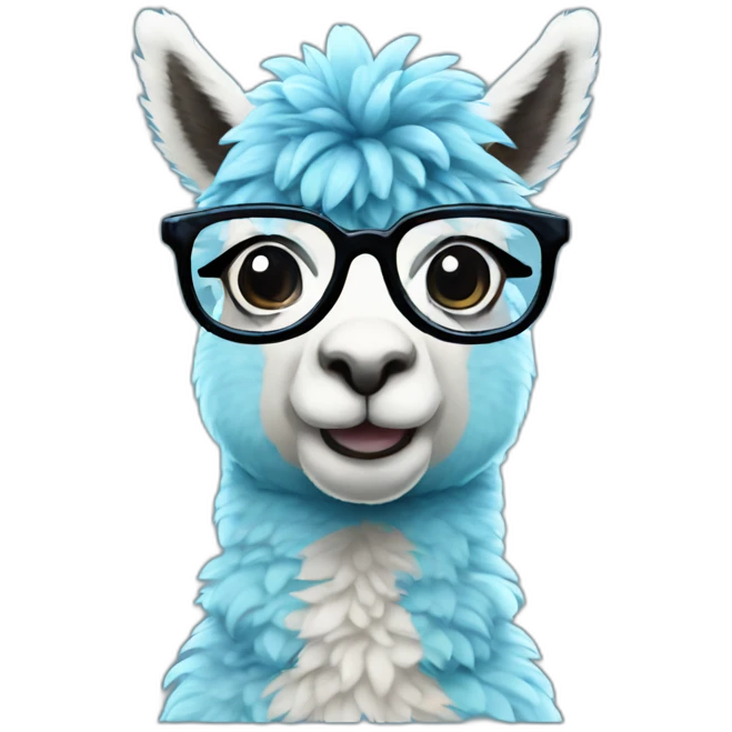 blue alpaca with glasses holding a nintendo emoji