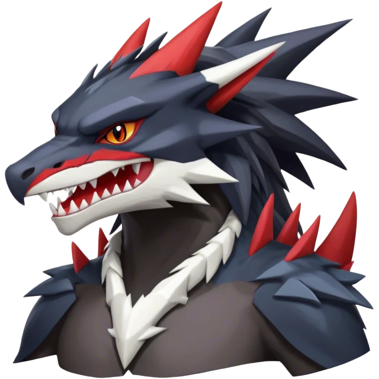 Black Cool Edgy Anthro Noivern-Nargacuga-Silvally-Sergal-Garchomp-Fakémon  with White and Red Edgy markings emoji
