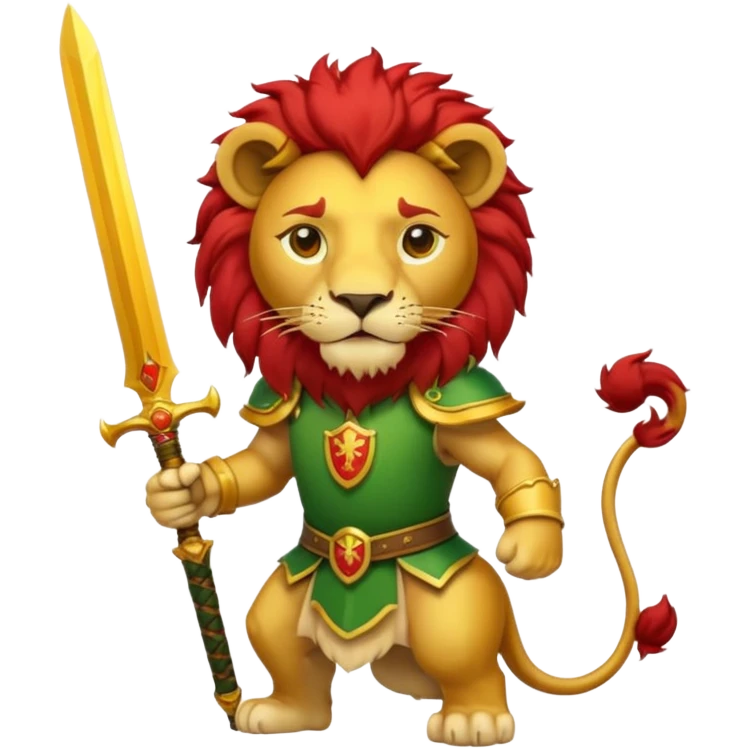 A lion with a sword and the sun on top of it and on the top green and bottom red emoji