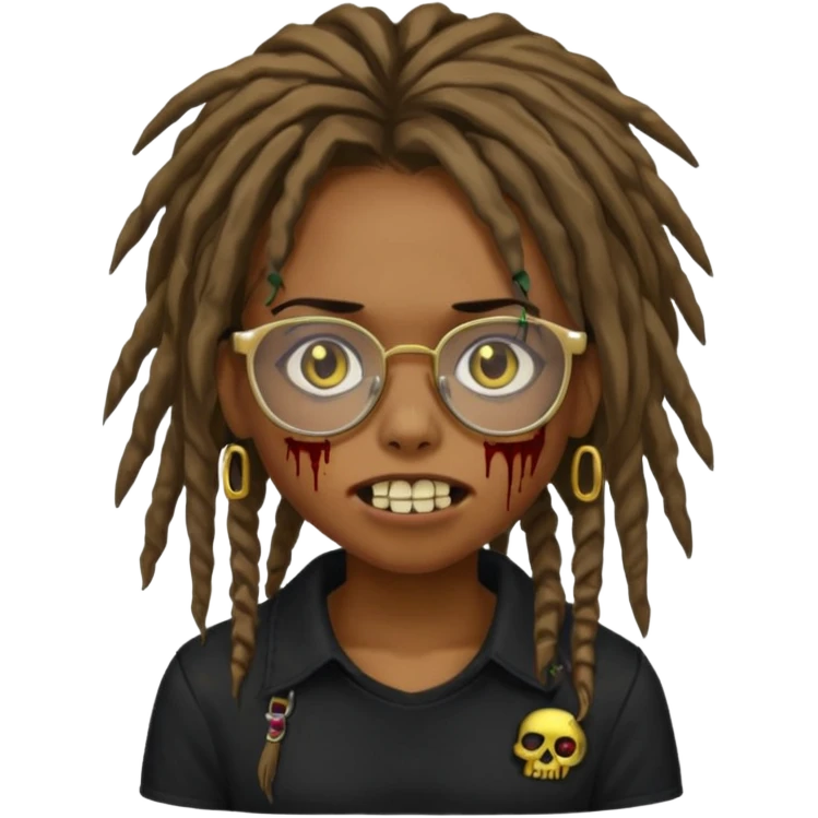 Girl,zombie,glasses,brown,emo,dreads,black shirt,gold teeth, emoji