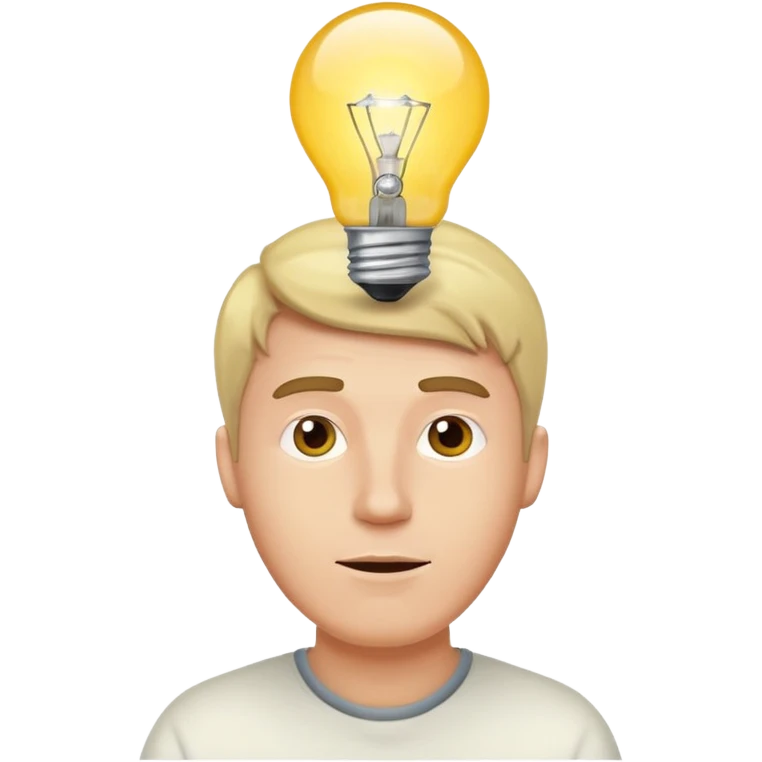 white man with light bulb over head, came up with idea emoji