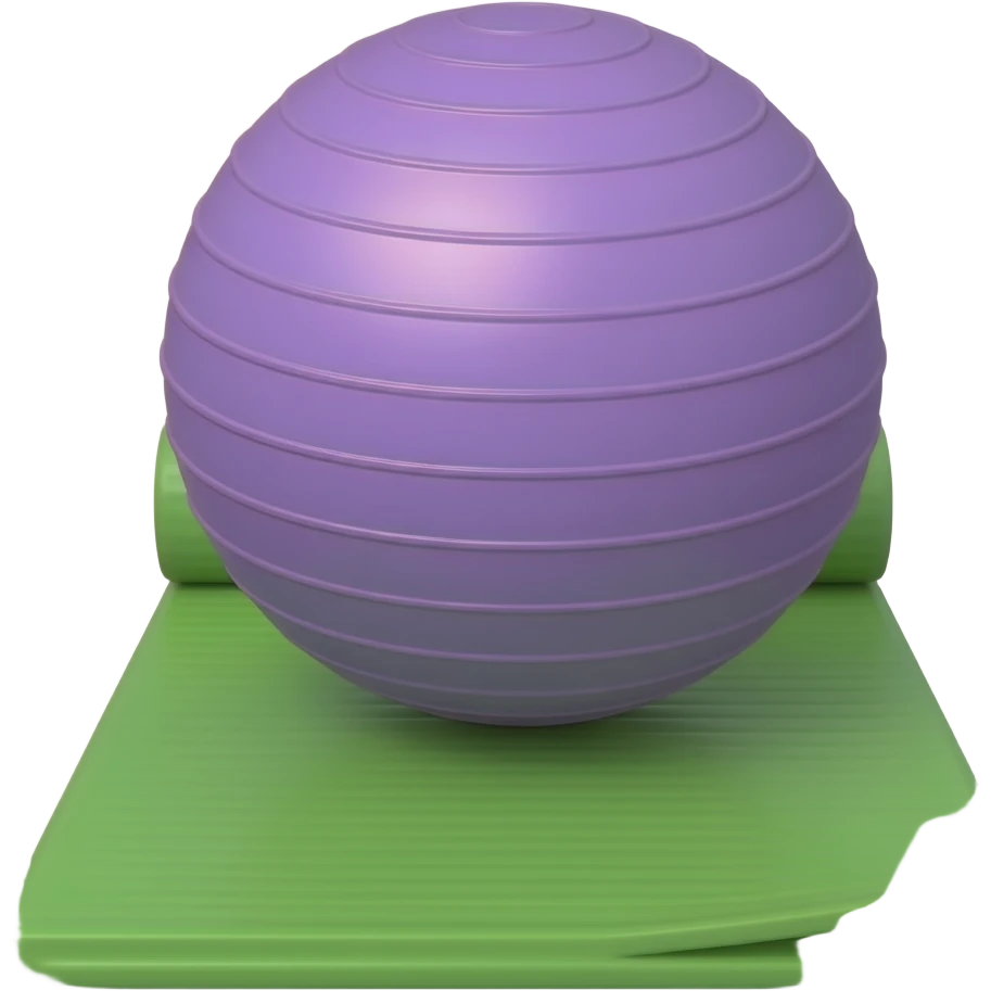 green pilates mat with purple smaller soft ball emoji