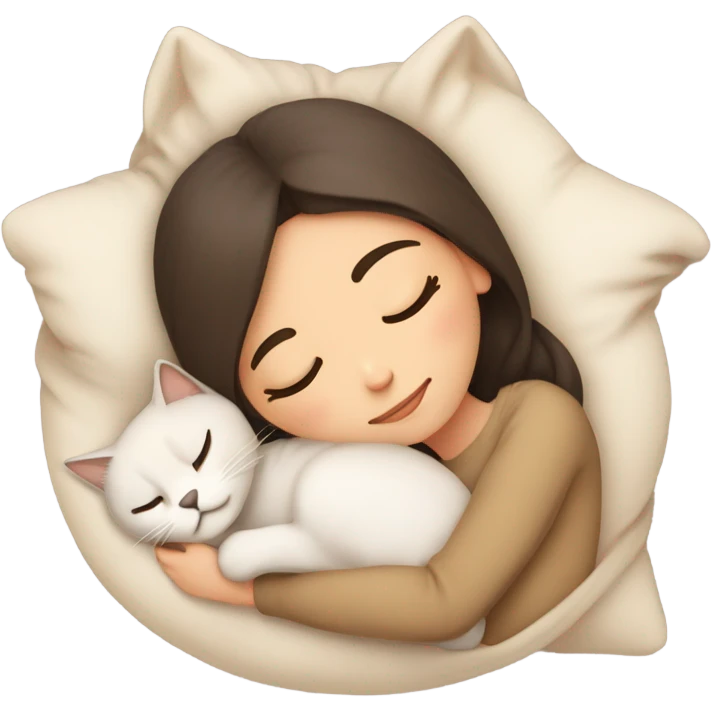 brunette 3A haired beige girl sleeping with her siamese fluffy cat  emoji