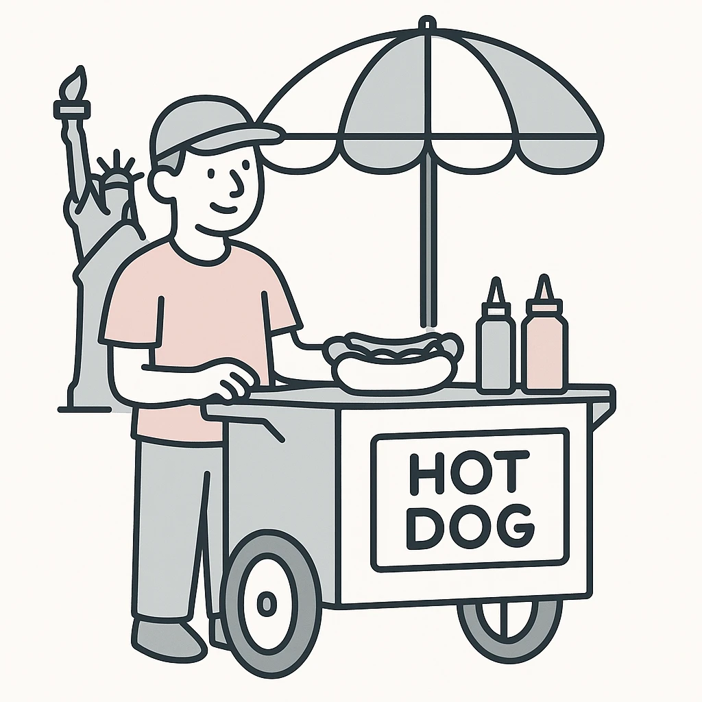hotdog seller in New York with cart emoji
