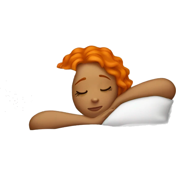 Tan girl with orange hair sleeping on pillow in bed emoji