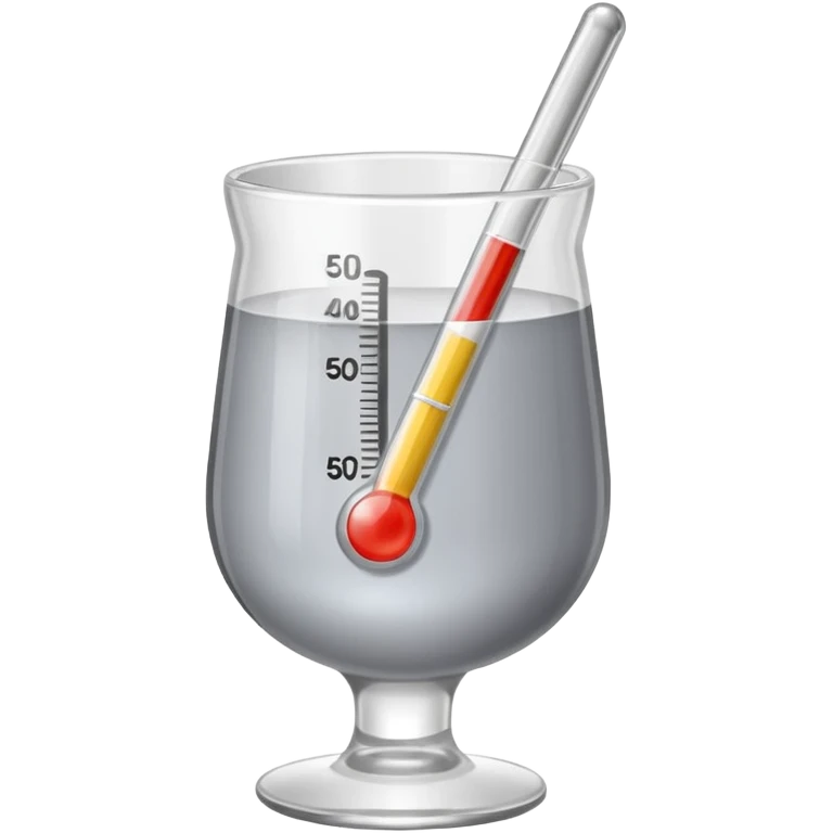 at a 45-degree angle backward and slightly to the right, the thermometer in a glass cup should be gray, like a mercury thermometer, and show 50+>C. emoji