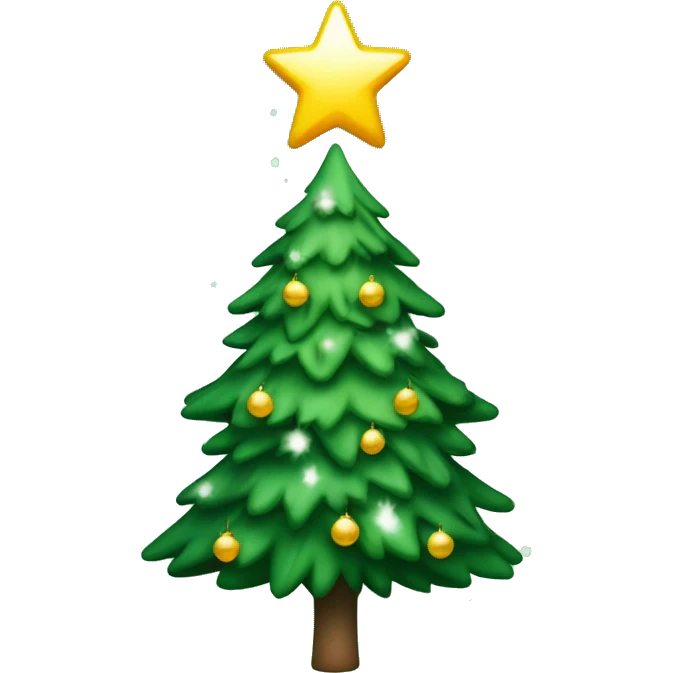 A Christmas tree that is green with snow on it and a shinning star and decorations emoji