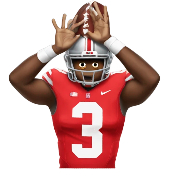 Ohio state football player making an O with his hands over his head emoji